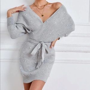 Shein grey pearl sweater dress
